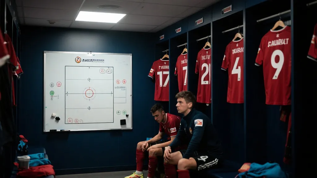 更衣室战术板与球衣号码，象征世界杯名单抉择