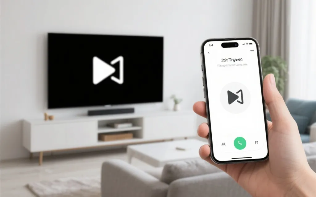 手机投屏到客厅电视的示意：同一Wi-Fi、点击投屏按钮、电视显示比赛画面