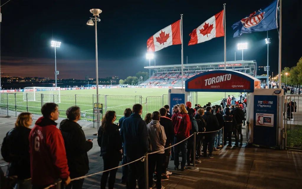 多伦多球场比赛日外景，人群与城市街区氛围