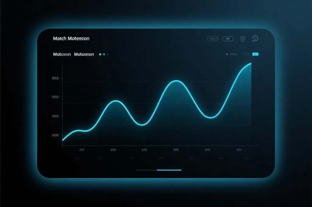 Abstract digital interface showing a real-time match momentum line graph